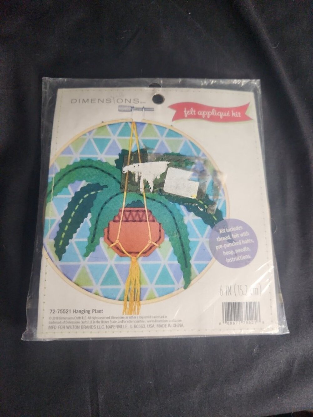 New Dimensions Hanging Plant Felt Applique Embroidery Craft Kit Succulent